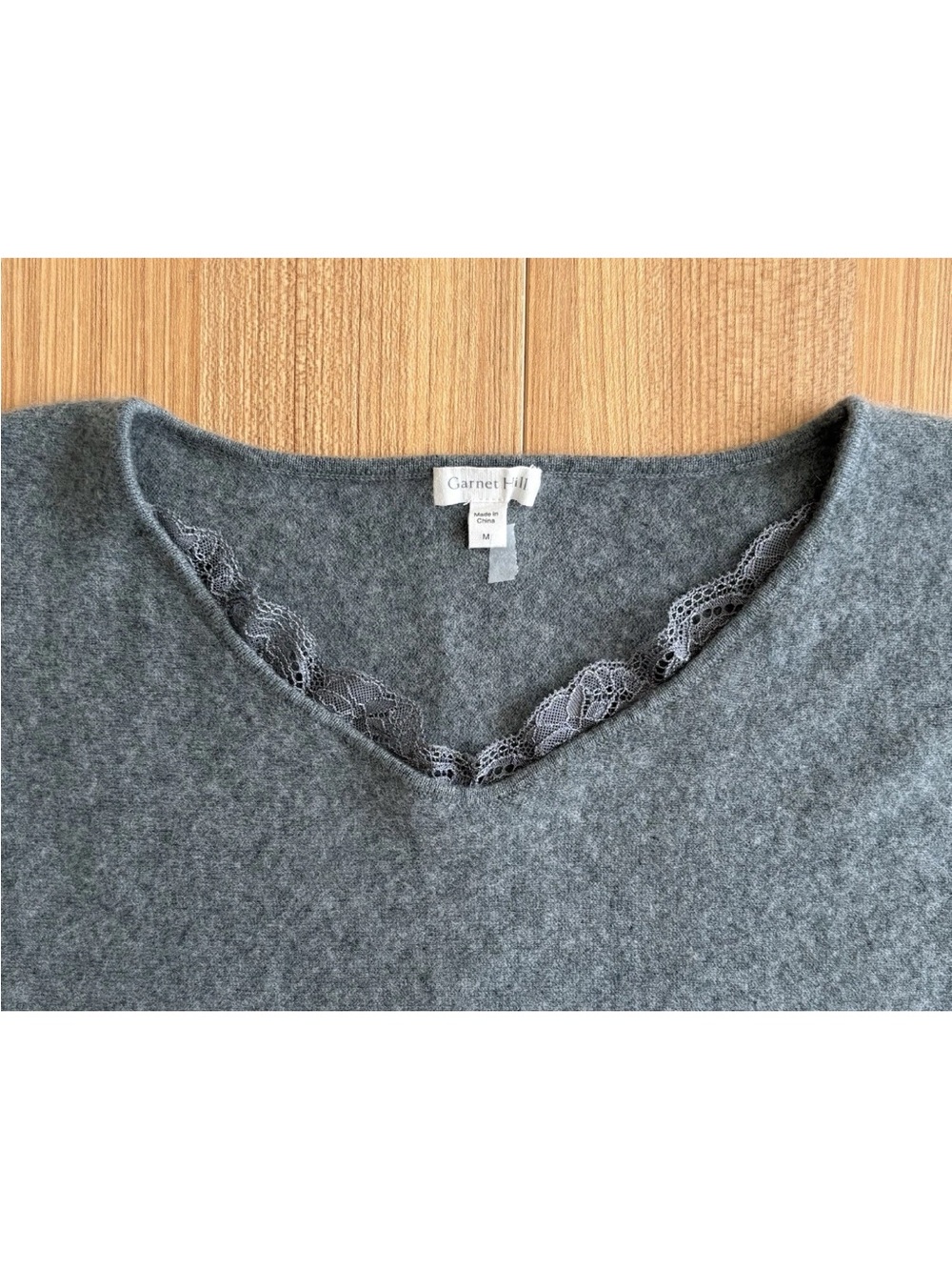Garnet Hill Lace Trim 100% Cashmere Sweater Boxy Oversized Womens M Gray Dolman - Picture 3 of 10